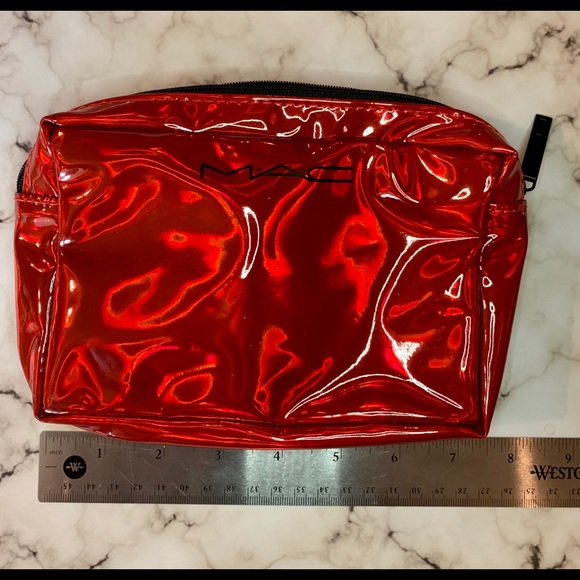 MAC Cosmetics Red Shinny Cosmetic Makeup Bag - Picture 3 of 5